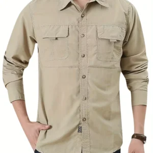 Men's Outdoor Military Style Long Sleeve Shirt Autumn Tactical Multi-Pocket Shirt Durable Breathable Quick-Dry Hiking Shirt Casu