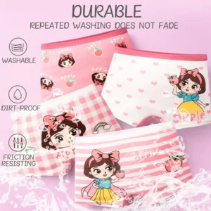 4 pcs Girls Cartoon Boxers Cute Toddler Boyshorts Underwear Pink Soft Cotton Underpants for 1-14 Years niña Training Panties