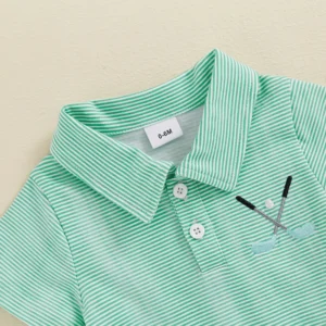 Infant Boys Short Sleeve  Shirt with Striped Golf Pattern and Button-Down Collar for Summer Casual Wear