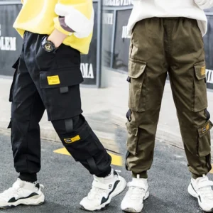 Children Boys Cargo Pants Green Spring Autumn Cotton Boys Trousers Casual Kids Sport Jogger Pants Teenage Clothes For 110-170cm