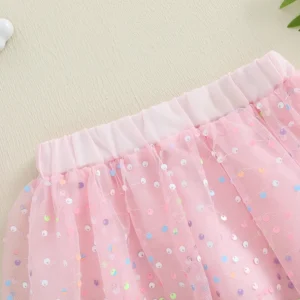Girls Sparkly Sequin Tutu Skirts Elastic Waist Tulle Mini Skirts for Toddler Kids Birthday Party Outfit Fashion