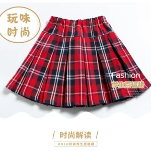 Summer 2024 New Teenager Girls JK plaid red Pleated skirt short checked Safety pants Children kids thin fashion 4 to 12 years