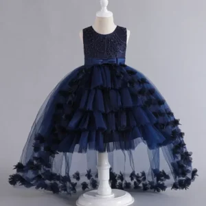 Fashion Solid Color Kids Dresses for Girls Sleeveless Lace Children Girls Ball Gown Summer Girls Party Dresses 3-12 Years