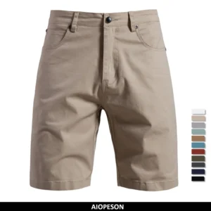 AIOPESON Men's 100% Cotton Summer Casual Shorts Multi-Pocket Shorts Solid Color 11 Colors Outdoor Breathable Shorts