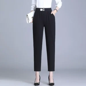 Women's Pants Black High-Waisted Nine-minute Haren Pants women's Loose Spring and Autumn Slacks 2025 New All-Matching SlacKs