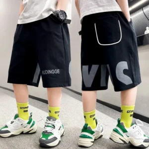Kids Boys Casual Shorts School Pants Elastic Waist Letter Print Clothing Black Grey Running Shorts 4 5 7 8 10 12 13 14Years Old