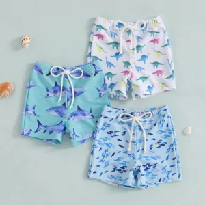 Kids Swim Trunks with Cute Animal Print Quick Dry Beach Shorts with Drawstring Waistband for Boys Summer Bathing Suit