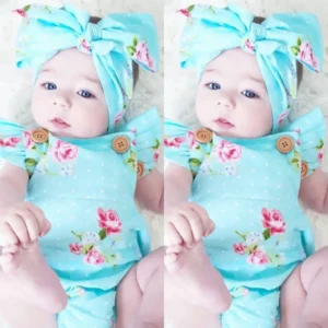 Newborn Baby Girls Floral One-pieces Romper Sunsuit Headband Clothes Set 0-24M
