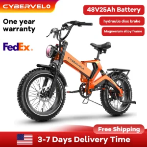 Cybervelo 20” Fat Tire 2000W Peak Motor Luxury Foldable ebike,48V Removable Battery E Bicycle, 35+ MPH 100+Miles Long Range EK6