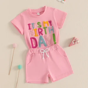 Adorable Baby Girls Summer Outfits Floral Print Ruffle Sleeve T-Shirts Elastic Waist Shorts 2Pcs Clothing Set for Birthday Party