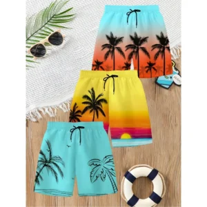 Pack of 3, Boys Fashion Swimming Trunks, Shorts Beach Shorts Boys Surf Shorts Quick-Drying Fabric