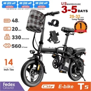Adult Electric Bike, 20 MPH,560W Motor,48V Removable Battery,14inch Folding Electric Bike,Maximum 32 Miles,1Year Warranty Ebike