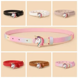 European Cute Simple Fashion Design Oil Dropping Unicorn Pony Buckle Thin Belt for Boys and Girls Universal for Kids