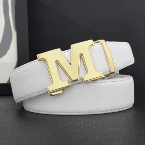 High Quality Designers Letter M White Leather Belt Men Luxury Famous Young Men Cowhide  Brand Jeans Relaxed Jeans Mode Man Belt