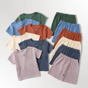 Summer Soft Thin 2 Layers Gauze Clothing Sets For Boys Girls Toddler Comfy 100% Cotton T Shirt Shorts 2pcs Sets Outfits 1-4 Yrs