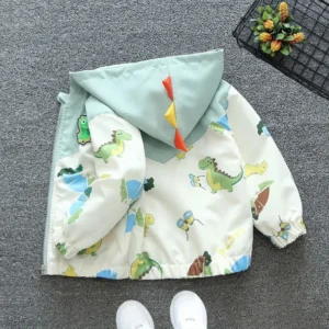 Spring Autumn New Baby Boys Jackets Cartoon Print Dinosaur Casual Hooded Jacket For 1-6 Years Kids Children Windbreak Coat