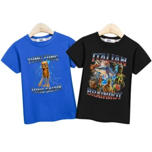 Children Summer Shirt Italian Brainrot Cartoon T-shirt for Boys AI Printed Top Short Sleeved Tees