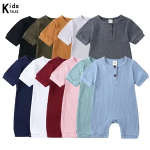 2025 Summer Newborn Baby Rompers Infant Boy Onesie Short Sleeve Soild Cotton Casual Clothes Toddler Girl Jumpsuit Pajamas 0-24M