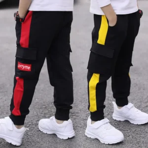 Children's Pants 2024 Boys' Spring Autumn Korean Edition Printed Letter Workwear Pants Middle aged Children's Sports Pants 3-12Y