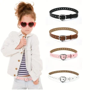 Hot Selling Children's Punk Belt Student Boys and Girls Jeans Heart-shaped Hollowed Out Heart Belt Female Pink Sky Blue