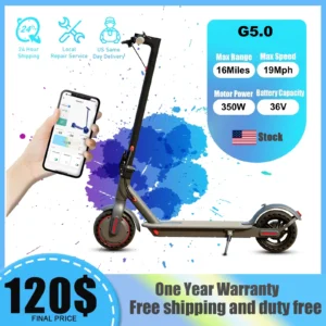 G5.0 Electric Scooter 36V High Capacity Battery 16Miles Long Range 19Mph 350W Motor 8.5Inch Tyres Foldable AOVOPRO Escooter
